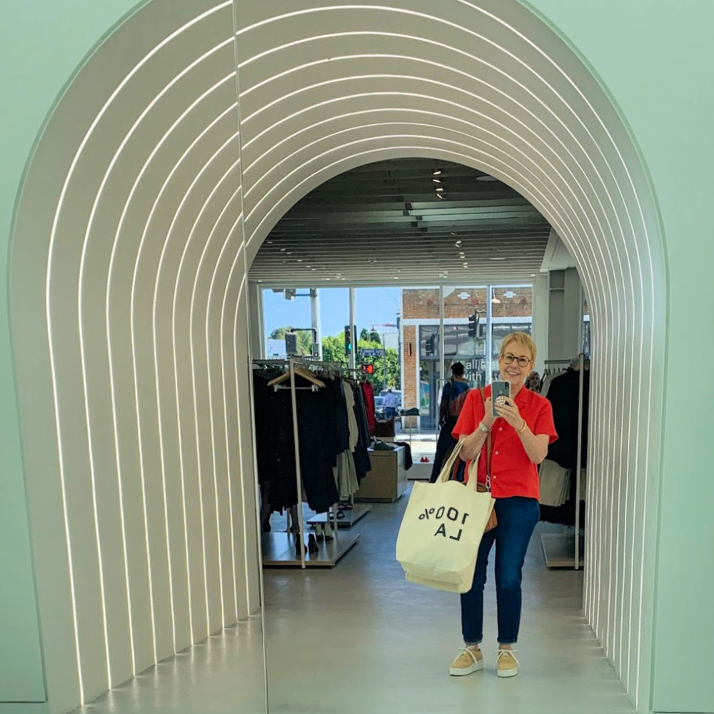 Susan B. of une femme d'un certain age does some shopping at the new Everlane store in Venice, CA.