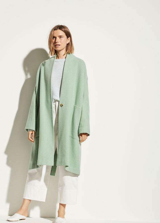 Vince collarless wool coat in "Cambria." Details at une femme d'un certain age.