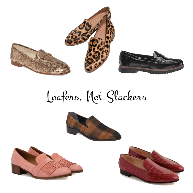 Women's loafers for fall: animal print, platform, plaid, fringe trim. Details at une femme d'un certain age.