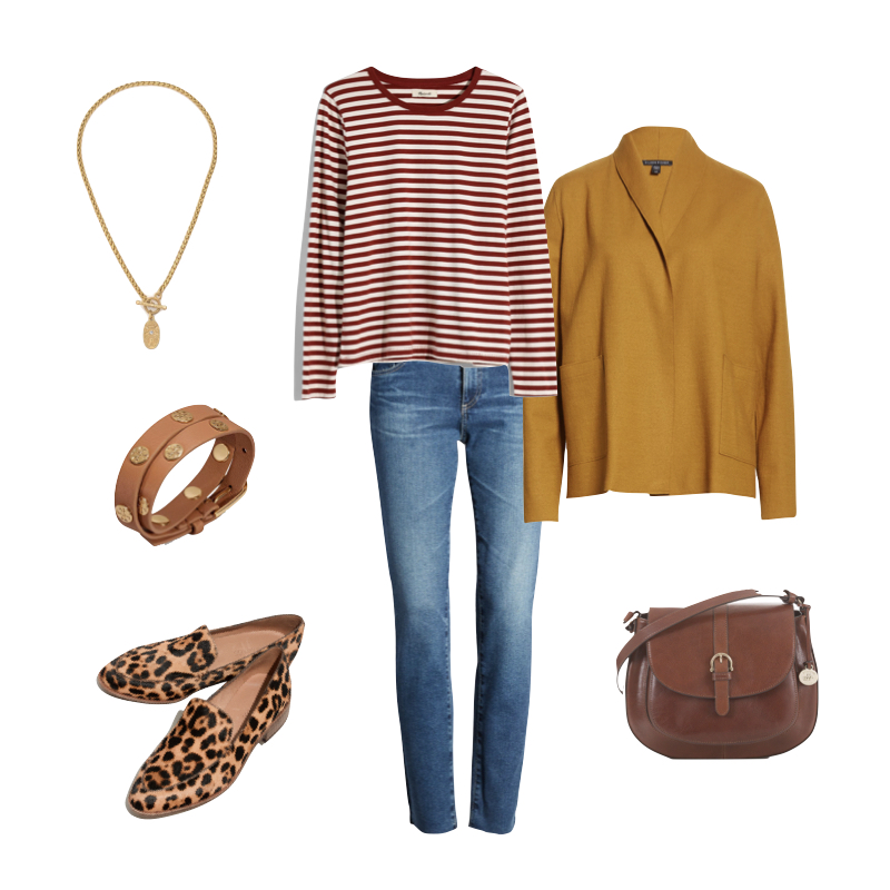 Casual fall outfit idea with warm colors. Details at une femme d'un certain age.