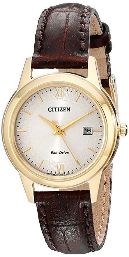 Citizen Eco-drive watch with brown croc band. Details at une femme d'un certain age.
