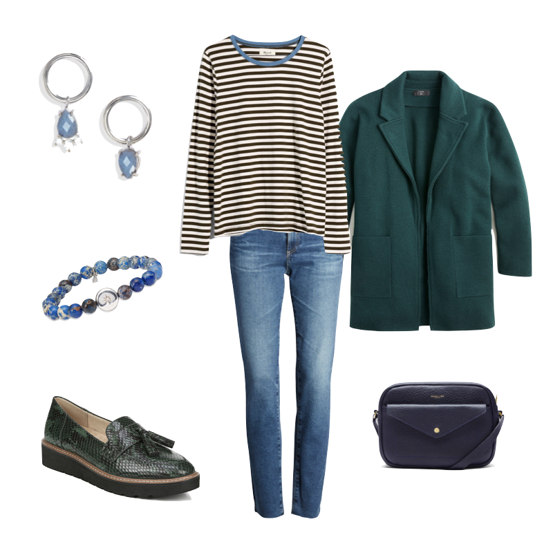 Casual fall outfit idea with cool colors. Details at une femme d'un certain age.