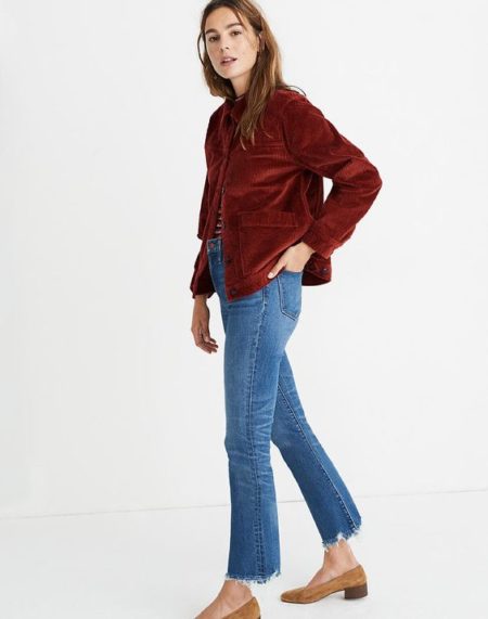 Madewell corduroy swing chore coat in Mahogany. Details at une femme d'un certain age.
