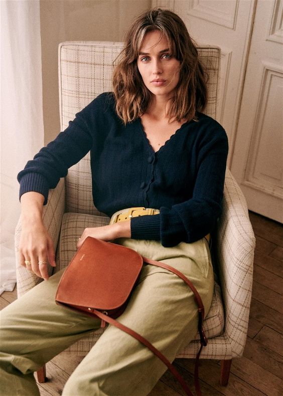 Fall styles for women from Paris: Sezane Alceste merino wool cardigan navy. Details at une femme d'un certain age.