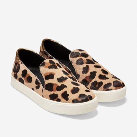Cole Haan GrandPro slip-on sneakers in leopard print. Details at une femme d'un certain age.