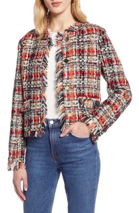 Halogen fringed tweed jacket. Details at une femme d'un certain age.