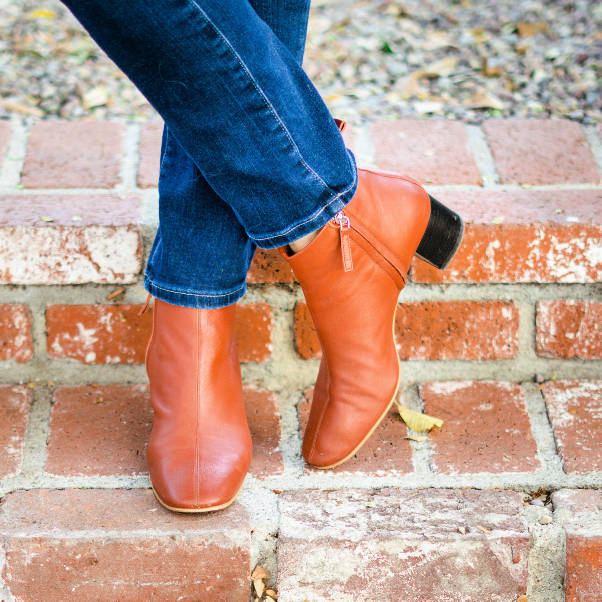 Detail: Susan B of une femme d'un certain age wears Everlane Day Boots in Brick.