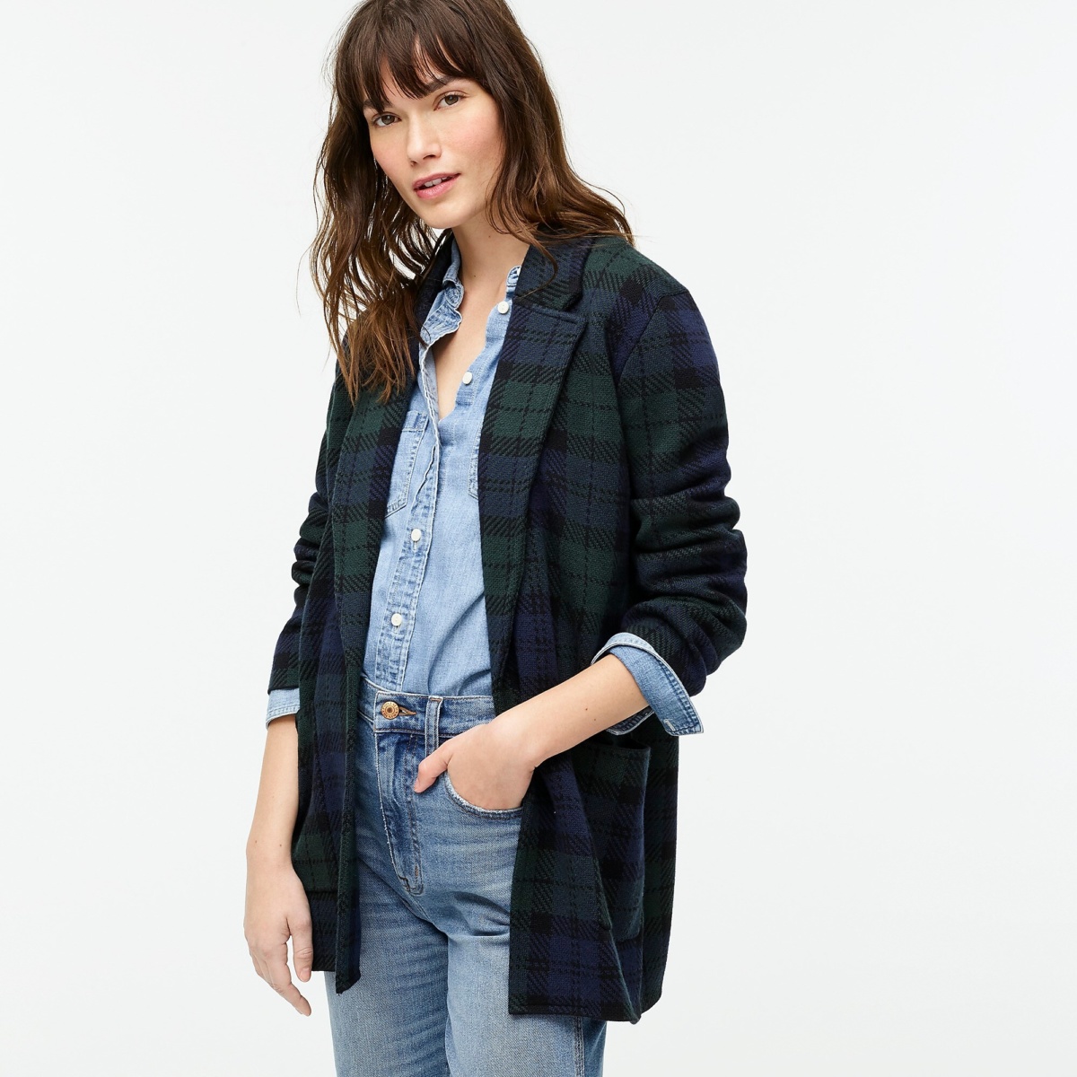 J.Crew Sophie sweater blazer in Black Watch plaid. Details at une femme d'un certain age.