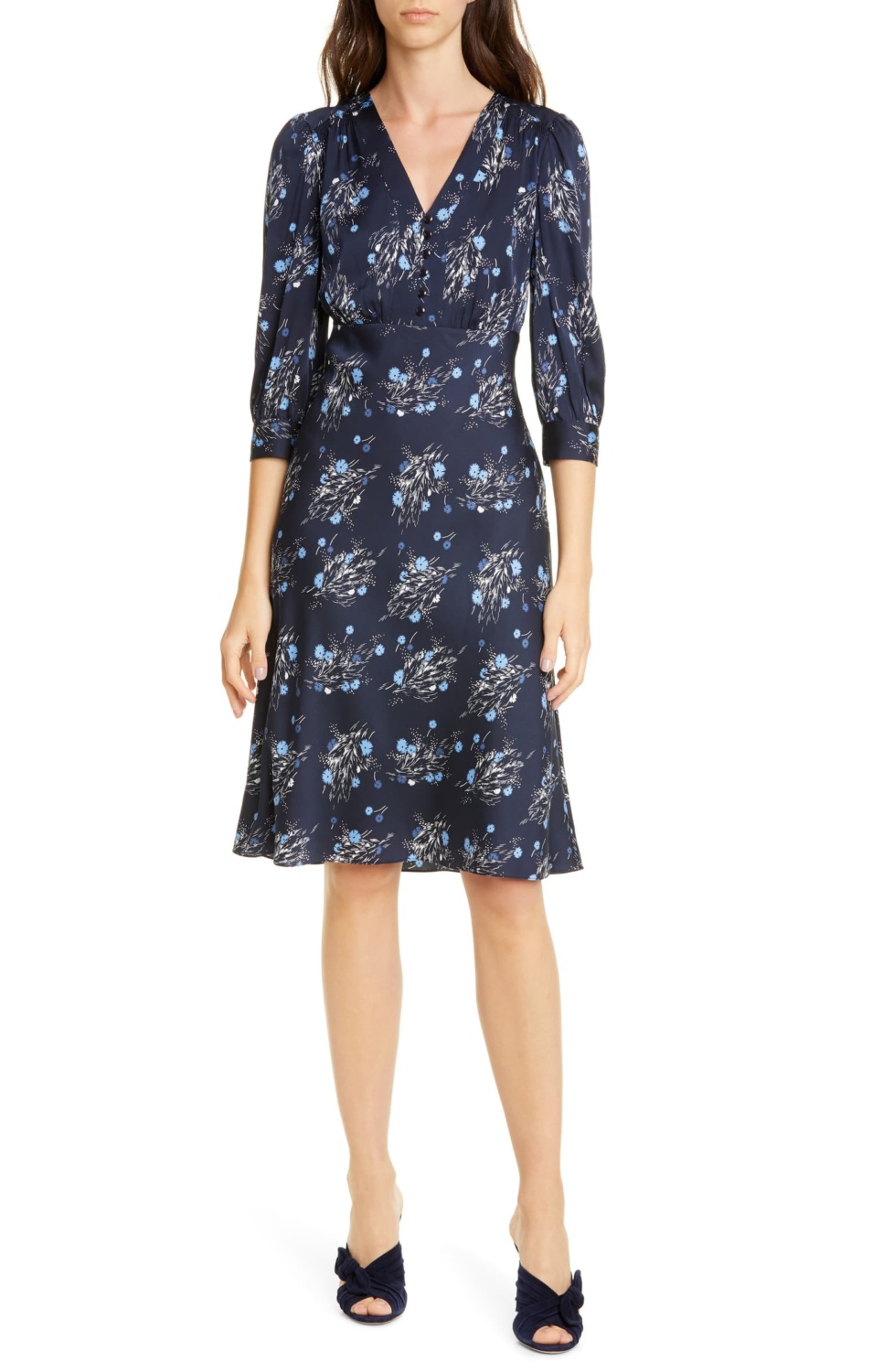 Nordstrom Signature navy floral print silk dress on sale.