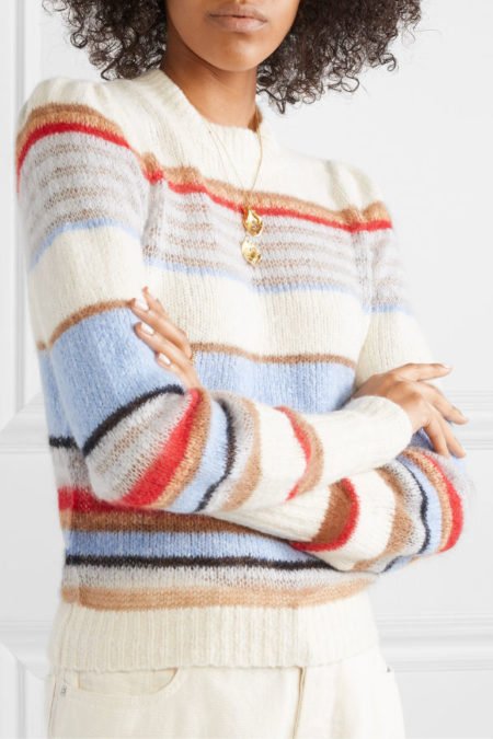 Veronica Beard sweater with irregular stripes. Details at une femme d'un certain age.