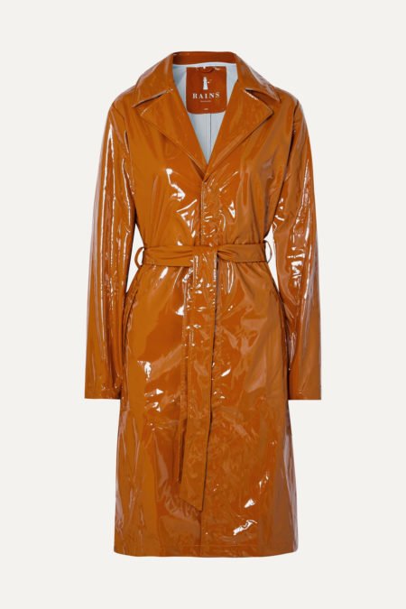 Rains glossy trench raincoat on sale. Details at une femme d'un certain age.