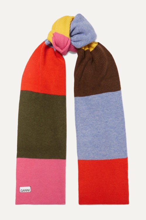 Ganni striped wool blend scarf. Details at une femme d'un certain age.