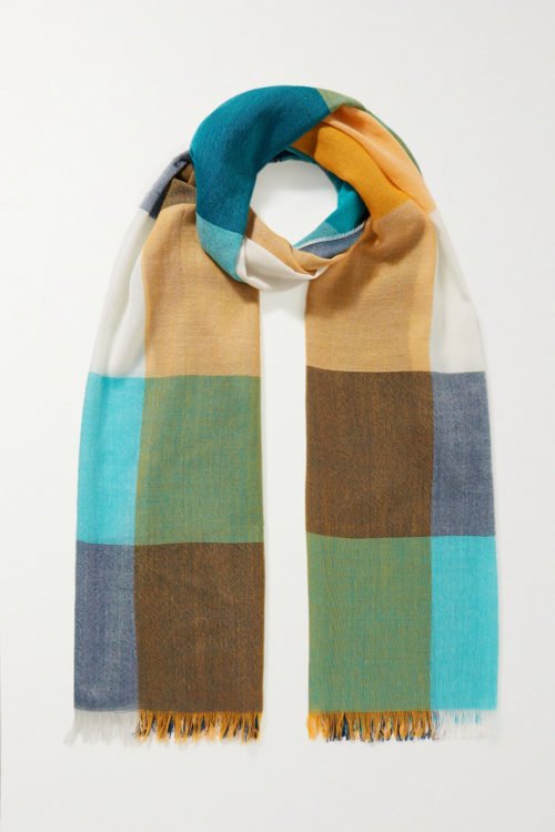 Johnstons of Elgin merino wool check scarf. Details at une femme d'un certain age.