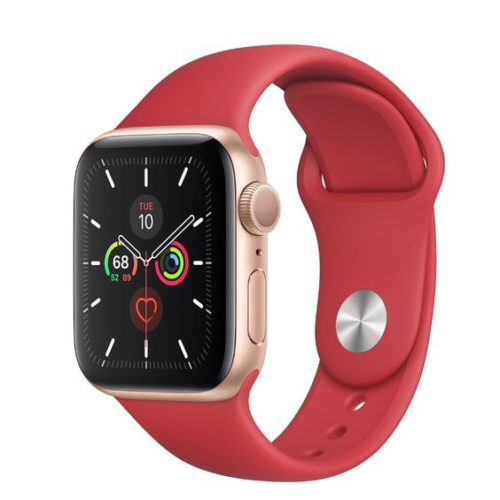Apple watch gold case with red band. Details at une femme d'un certain age.