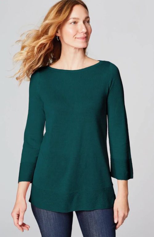 J.Jill linen-cotton sweater in deep green. Details at une femme d'un certain age.