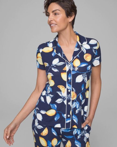 Soma Cool Nights pajama top in lemon print. Details at une femme d'un certain age.