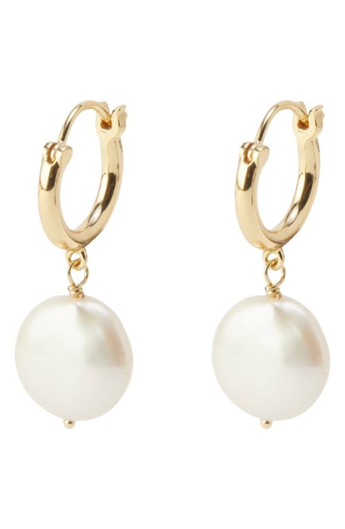 Gorjana Freshwater Pearl drop hoop earrings. Details at une femme d'un certain age.