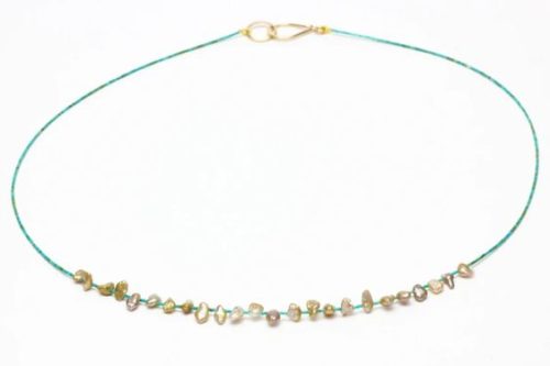 Kojima Pearls keshi and turquoise bead necklace. Details at une femme d'un certain age.