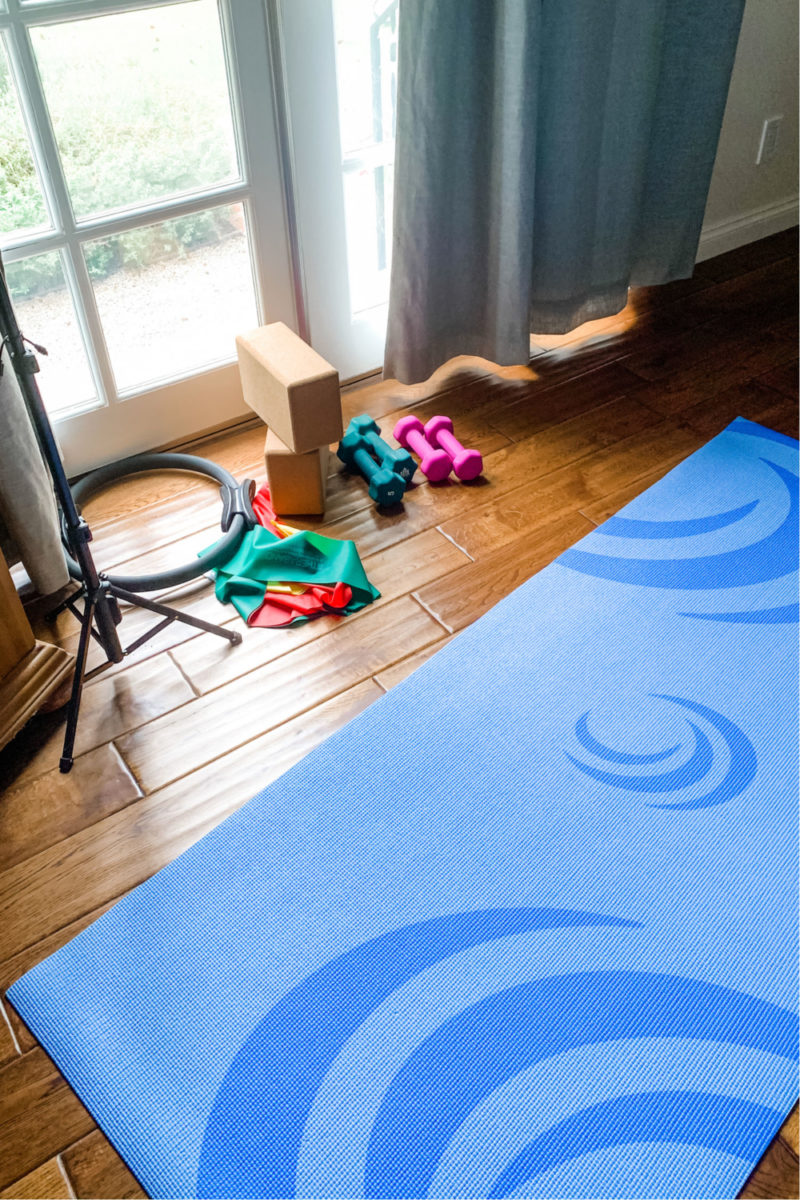 My at-home workout space in a small house. Details at une femme d'un certain age.