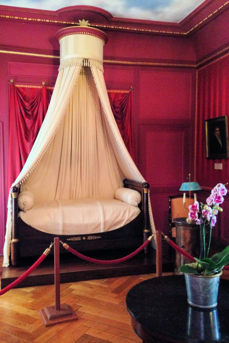 Bedroom in Chateau de Villandry in Loire region of France. Details at une femme d'un certain age.