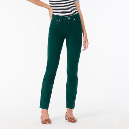 J.Crew corduroy straight pants in Dark Spruce. Details at une femme d'un certain age.