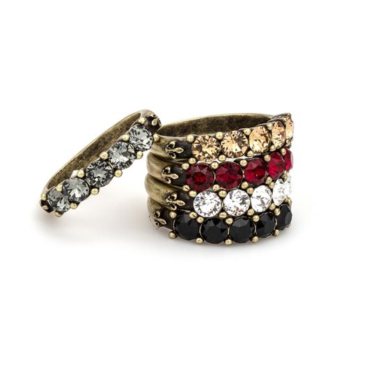 French Kande stacking rings with Swarovski crystals. Details at une femme d'un certain age.