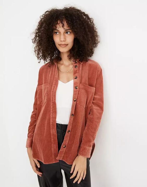 Madewell corduroy shirt jacket. Details at une femme d'un certain age