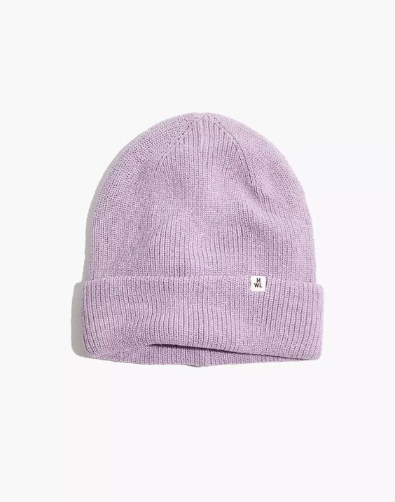Madewell recycled cotton blend beanie in lilac. Details at une femme d'un certain age.