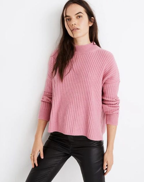 Madewell ribbed mock neck sweater in recycled cashmere. Details at une femme d'un certain age.