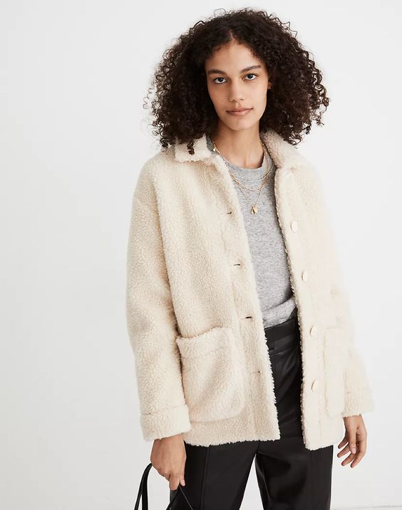 Madewell Walton sherpa jacket. Details at une femme d'un certain age.