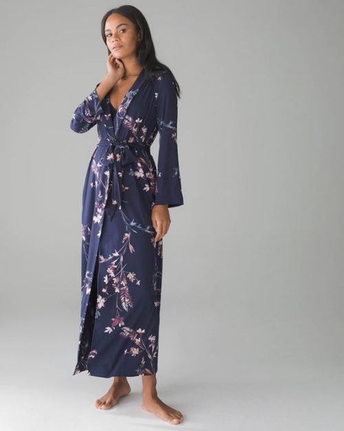 Soma Cool Nights long robe in navy floral. Details at une femme d'un certain age.
