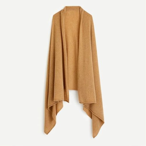 J.Crew large cashmere wrap in camel. Details at une femme d'un certain age.