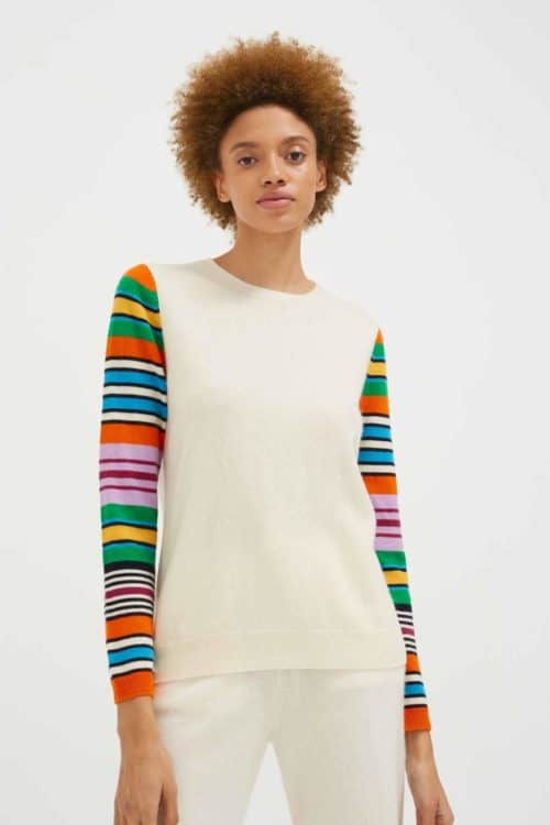 Chinti & Parker stripe sleeve cashmere blend sweater. Details at une femme d'un certain age.