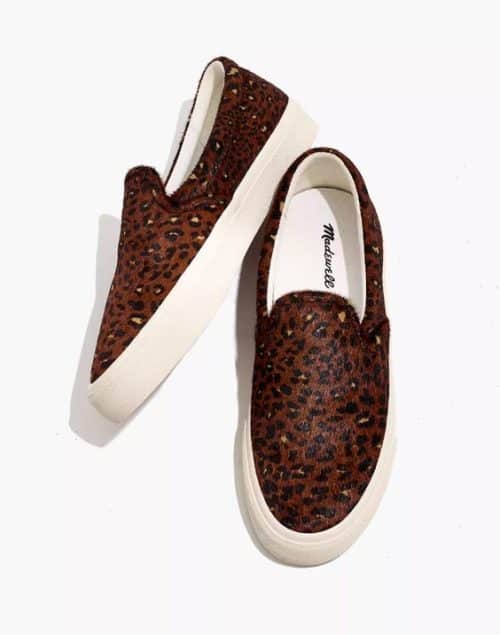 Madewell slip-on sneakers in leopard calf hair. Details at une femme d'un certain age.