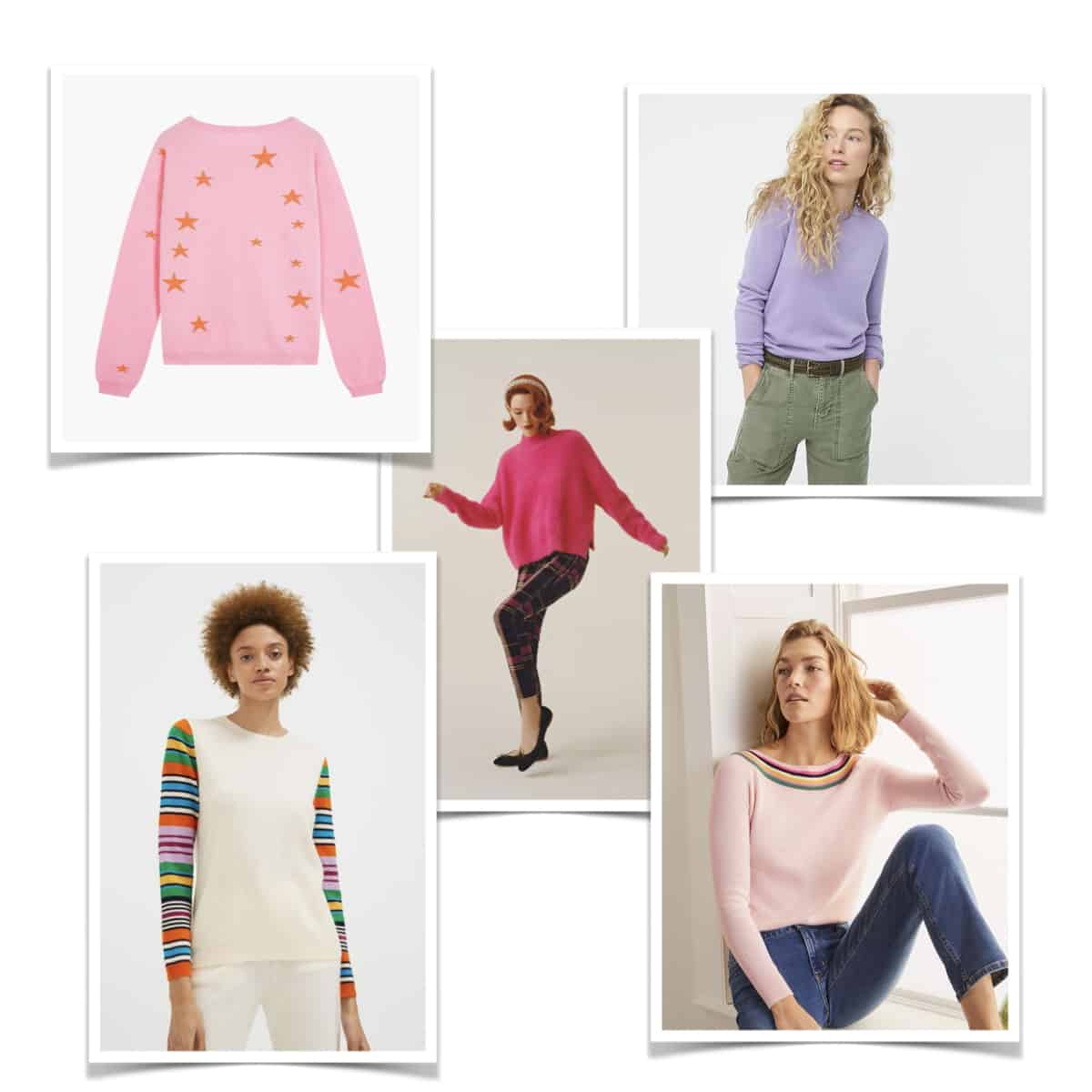 Colorful sweaters to wear now and later. Details at une femme d'un certain age.