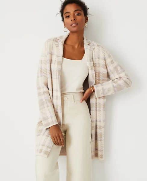 Ann Taylor plaid sweater coat. Details at une femme d'un certain age.