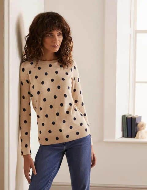 Boden cotton blend crewneck sweater in polka dot.