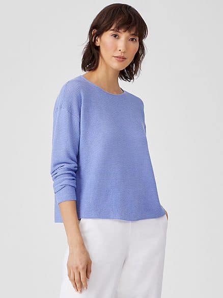 Eileen Fisher cotton-linen crewneck sweater in Hydrangea.