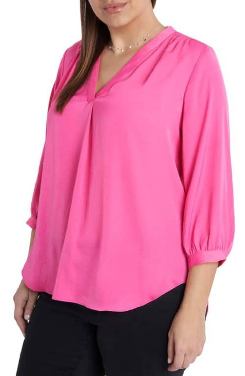 Vince Camuto rumple satin blouse in bright pink (hibiscus)