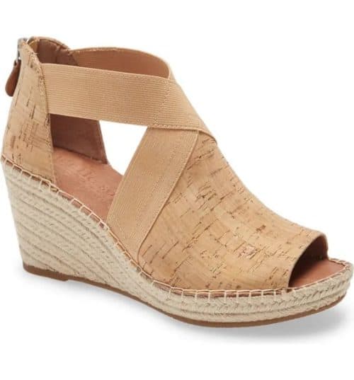 Gentle Souls wedge espadrilles with cork finish.