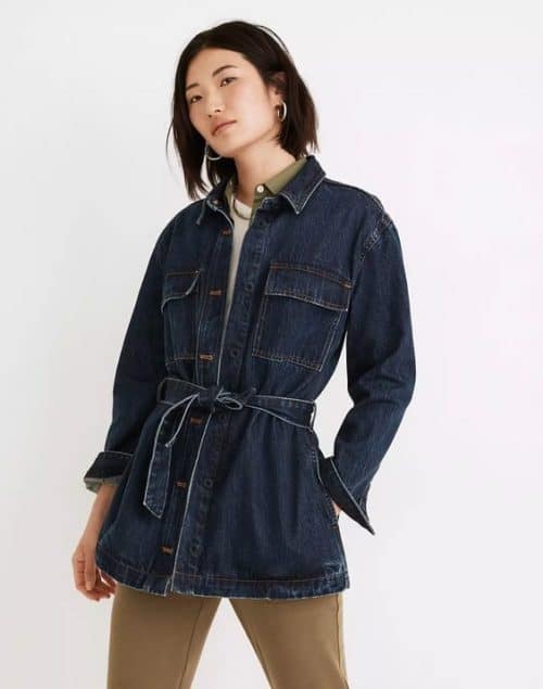 Madewell tie-waist denim shirt jacket.