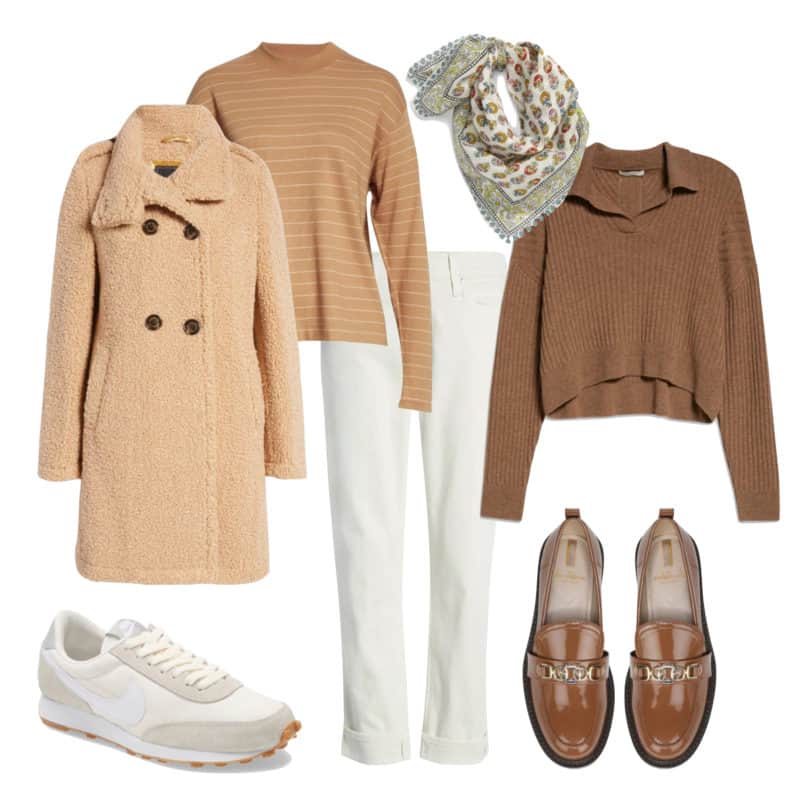 A fall wardrobe capsule with white jeans.