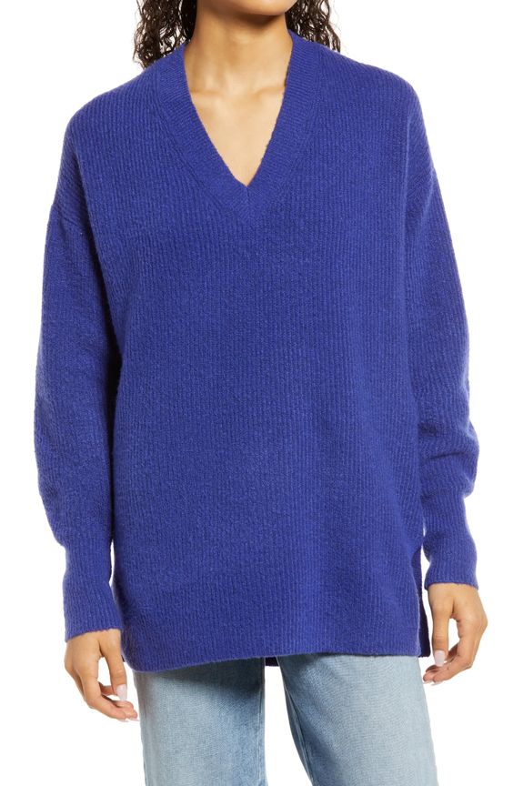 Halogen rib-knit v-neck sweater blue.