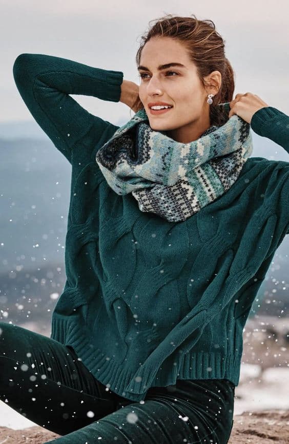 J.Jill cable knit chenille sweater in peacock green.