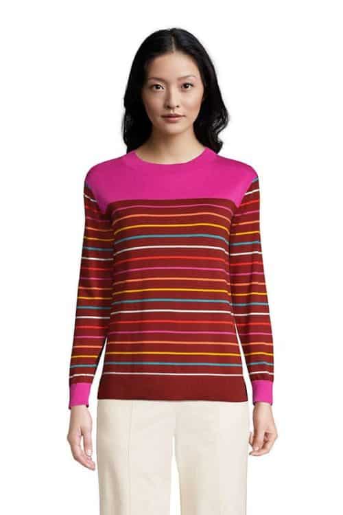 Lands' End striped colorblock cotton sweater (available in Tall sizes).