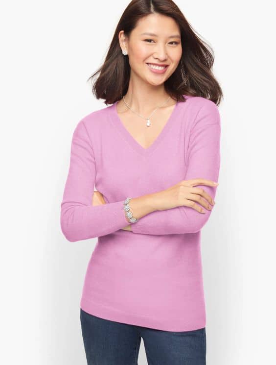 Talbot's v-neck cashmere sweater soft violet.