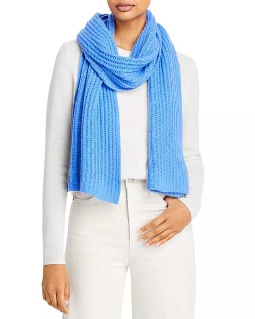 Bloomingdale's ribbed cashmere scarf in cornflower blue.
