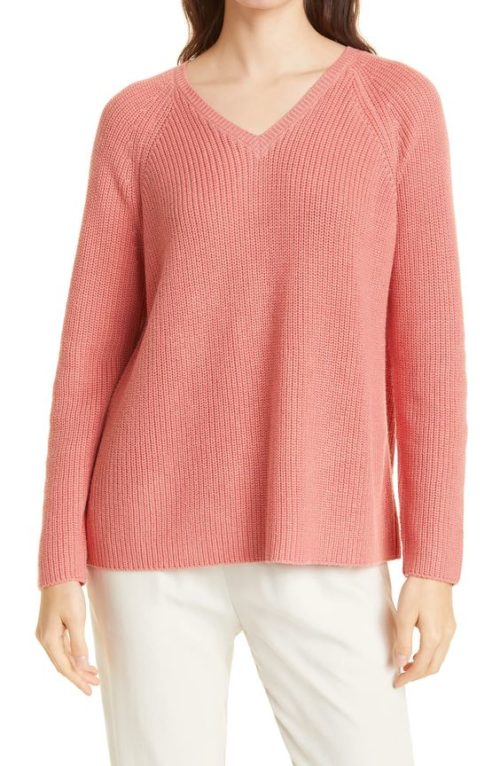 Eileen Fisher v-neck sweater in Persimmon.