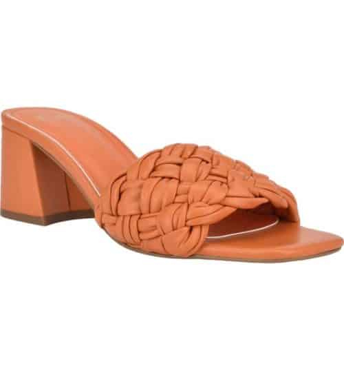 Marc Fisher slide sandals in Sunkist leather.