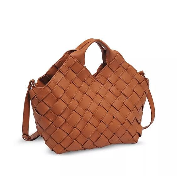 AQUA woven faux leather tote in brown.